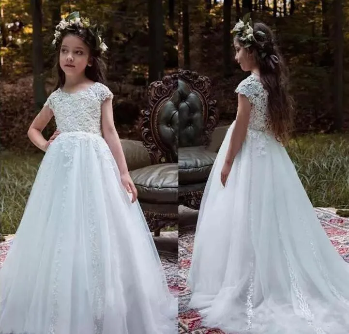 

New Princess Flower Girl Dresses Short Sleeves Kids for Wedding First Communion Dress Customized Vestidos Longo