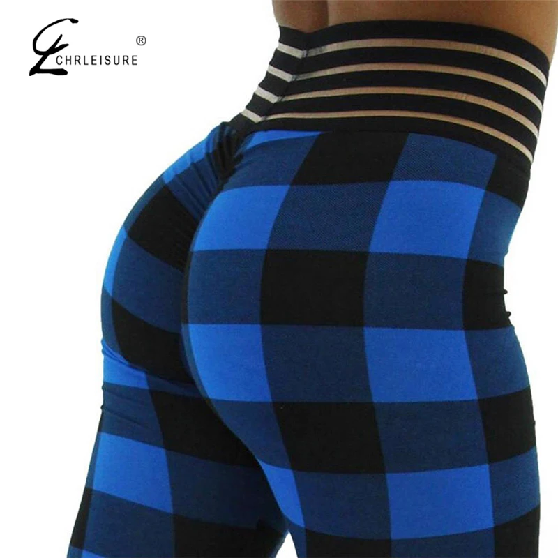 

CHRLEISURE High Waist Leggings Push Up Women Plaid Printed Legging Female Workout Leggings Women Jeggings 3Color