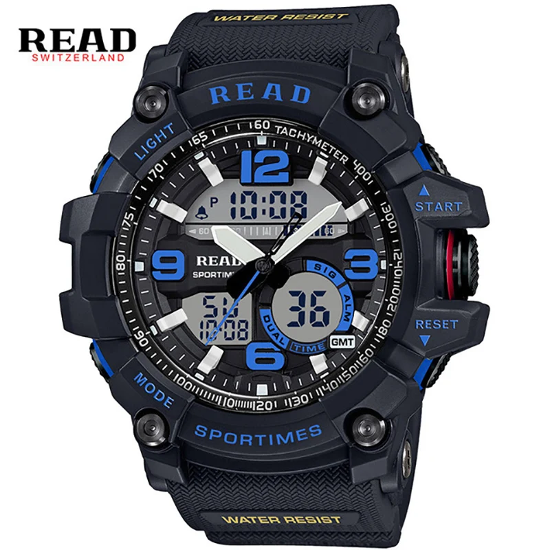

READ Sport Watches for Men Waterproof Digital Watch LED Men's Wristwatch Clock Man 90001 montre homme Big Men Watches Military