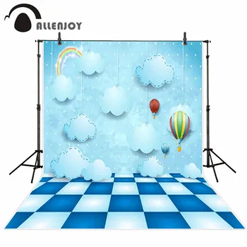 

Allenjoy new arrivals photo backdrop Blue Cartoon Clouds Balloon Rainbow Children backdrop photocall photo printed exclude stand