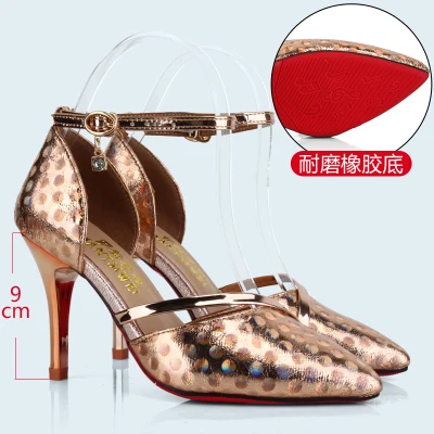 Rose gold 9cm heel Для женщин Красочные муар и дождевых капель, покрыто розовым золотом/Серебряный Латинская танцевальная обувь 6/7/8/9 см Обувь на высоком каблуке танцевальная обувь для выступления; - Цвет: Rose gold 9cm heel