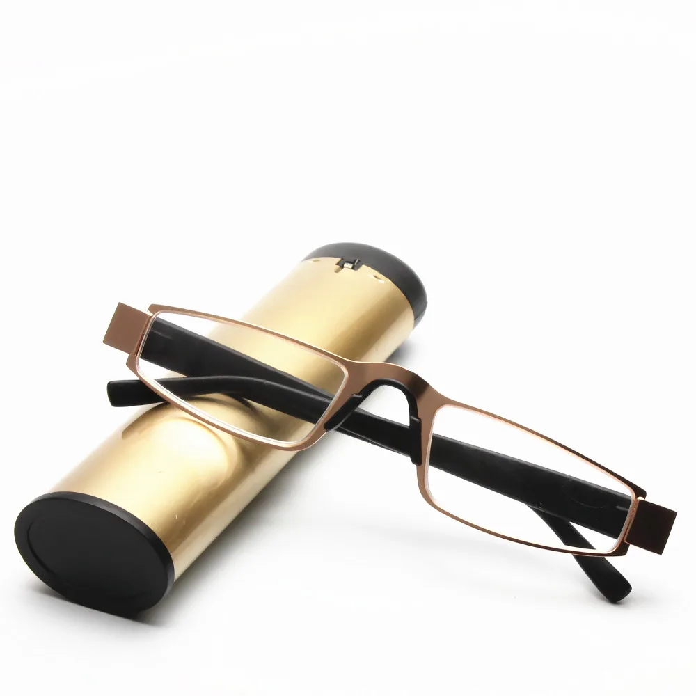 Aliway With Box TR 90 Half Metal Frame Slim Portable Black mental Compact Reading Glasses Antieye