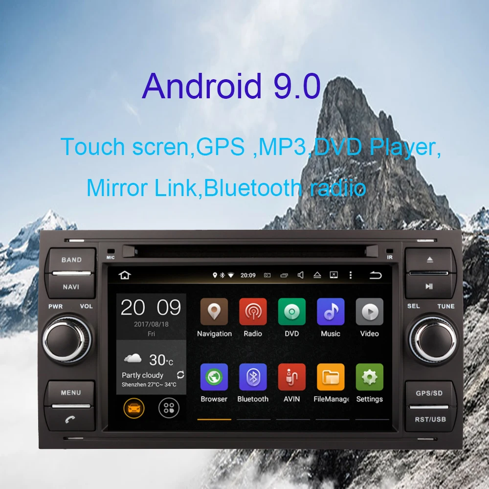 Top Android 9.0 Octa Core 4GB RAM Car DVD GPS Navigation For Ford Focus/Mondeo/S-max/Connect 2005-2007 black Car Radio Stereo Wifi 0
