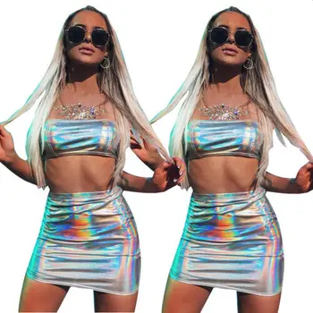 

2019 New Women 2 Piece Solid Strapless Pullover Crop Top Ladies Sleeveless Mini Skirt Fashion