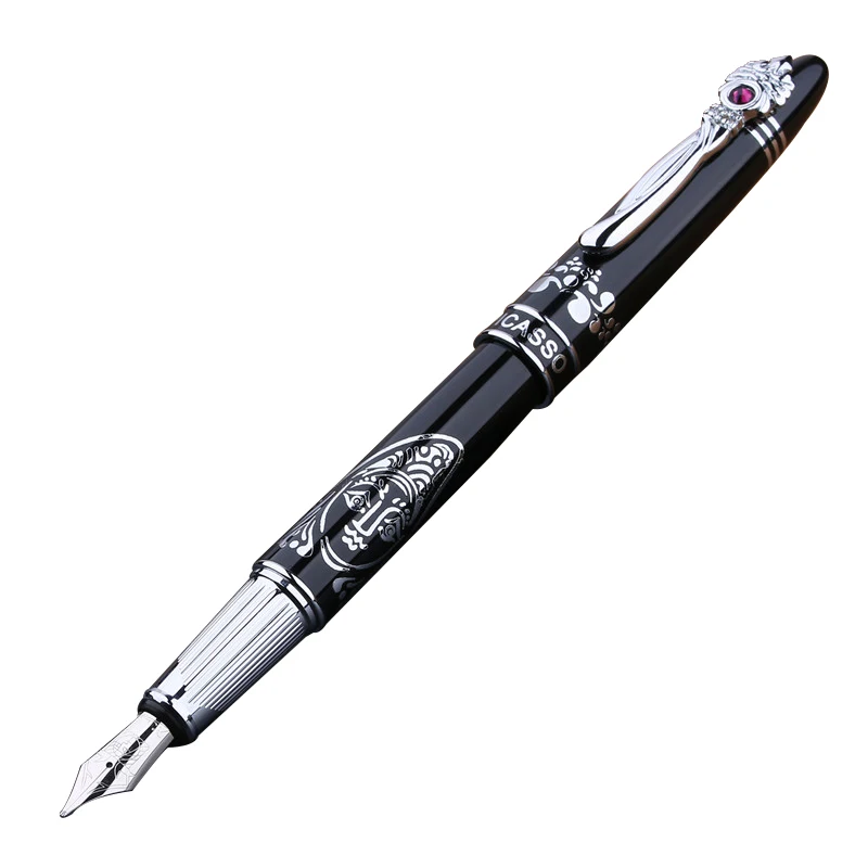 Exquise Silver Clip Black Fountain Pen Luxury Picasso Pimio 928 Business Office Christmas Gift Fine Nib Ink Pens with Gift Box
