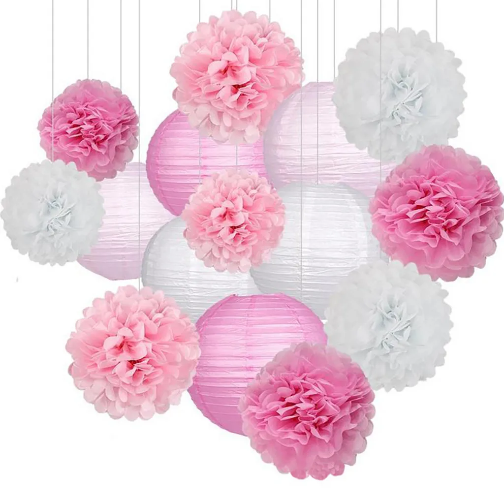 

Paper Flower Ball Paper Lantern Set Birthday Party Wedding Decoration 15pcs/set Festive Party Atmosphere Decoration Supplies #C