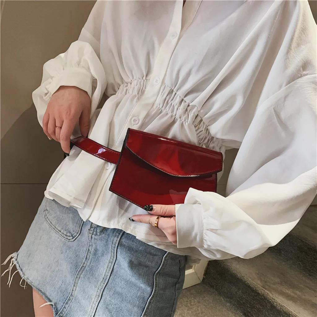 Women Streetwear Fanny Pack Outdoor Patent Leather Belt Bag Hasp Solid Color Messenger Bag Chest Bag Waist Bag поясная сумка