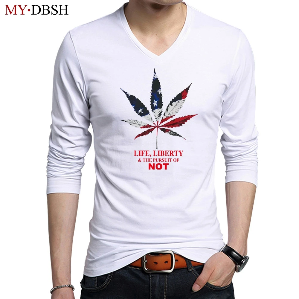 

Leaf Shape American USA Flag Print T-Shirts Solid Color Long Sleeve Slim Fit T Shirt Men Cotton T-Shirt Casual Pullovers tshirts