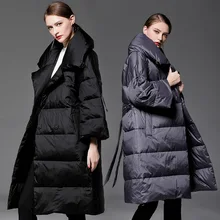 Новинка зимы длинный пуховик женские Европа и США-кросслок, модная дорожная сумка для женщин, свободные большие нагрудные Толстая теплая куртка-пуховик