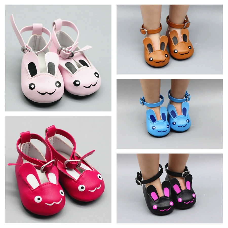 

Rabbit Mini Doll Shoes Black White Prink Rose Red Shoes fits For 18" American For 43cm Baby Dolls Toy doll Accessory