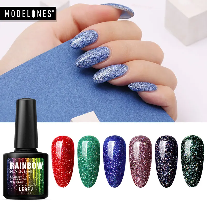 Modelones 10 مللي نيون UV جيل للأظافر البولندية شبه الدائم UV Led جيل للأظافر الغراء مسمار الفن قوس قزح هلام مسمار البولندية بريق هلام البولندية