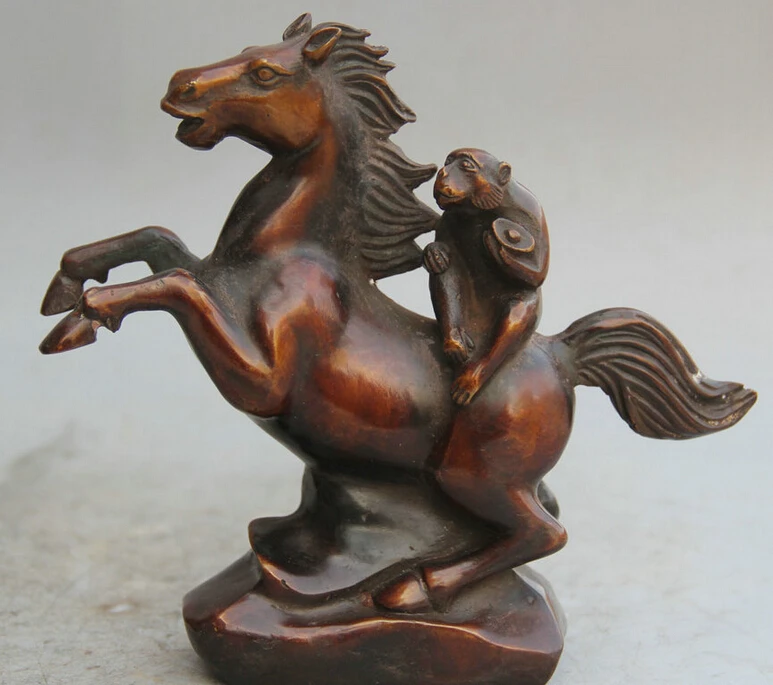 WBY S2442 8&quot Chinese Bronze Wealth animal Monkey Seat Zodiac Year Horse Statue sculpture D0318 | Дом и сад