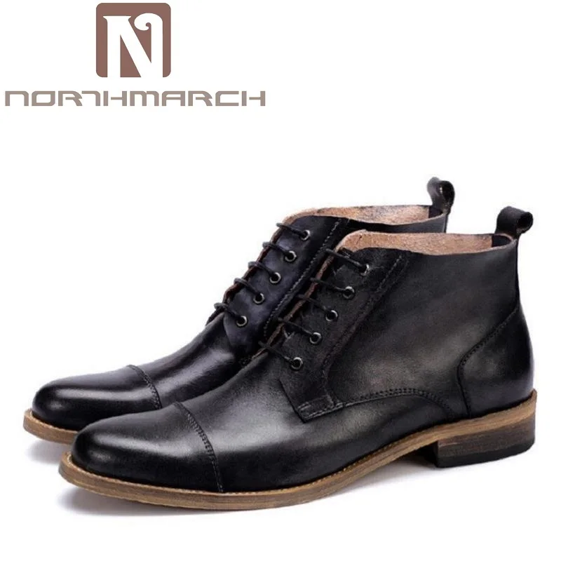 

NORTHMARCH Genuine Leather Marten Boots Autumn High Quality Designer Men Shoes Lace Up Cowboy Ankle Boots Winter Shoes Obuwie