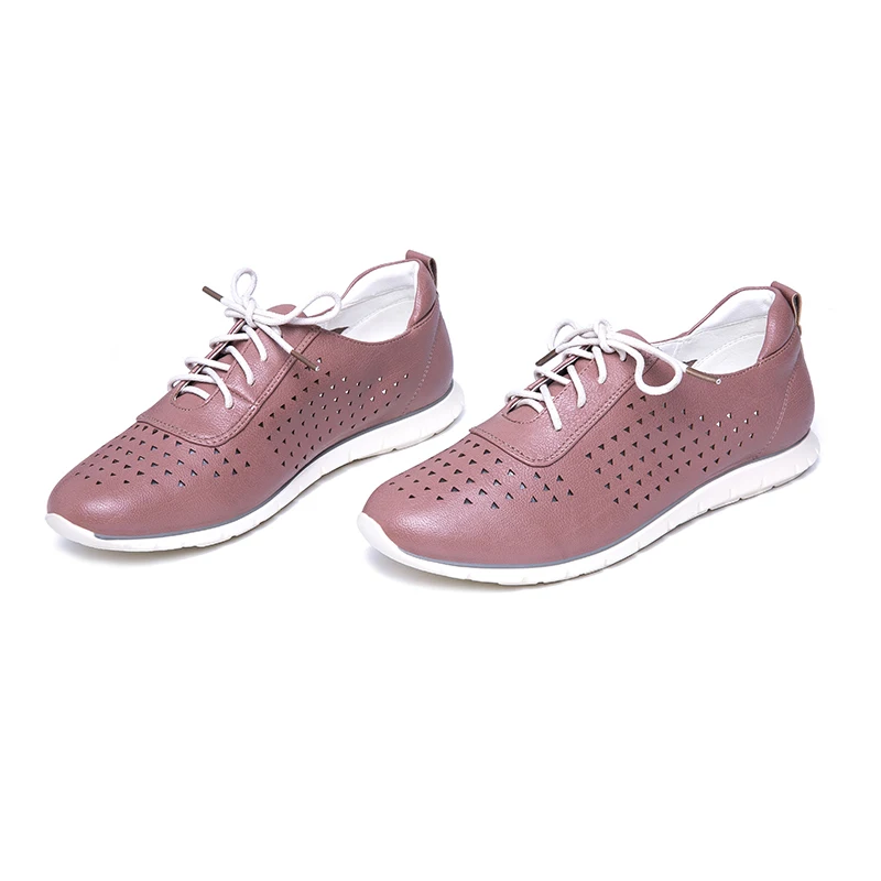AIMEIGAO 2019 New Lace Up Flats Shoes Soft Leather Comfort Shoes For Women Hollow Out Breathable Casual Shoes Autumn And Spring