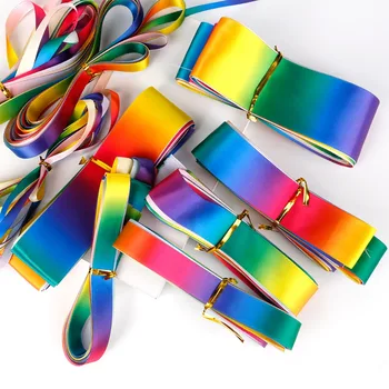 

5 Yards 6/10/12/15/20/25/30/40/50mm Width Single Face Satin Ribbon Polyester Rainbow ribbons Gift Wrapping Christmas Party Decor