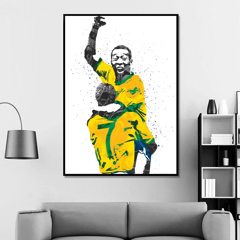 Pele البرازيل لكرة القدم نجم كرة القدم الرياضة قماش ملصق جدار الفن طباعة الاطفال ديكور المنزل ديكور جدار ديكور قماش اللوحة