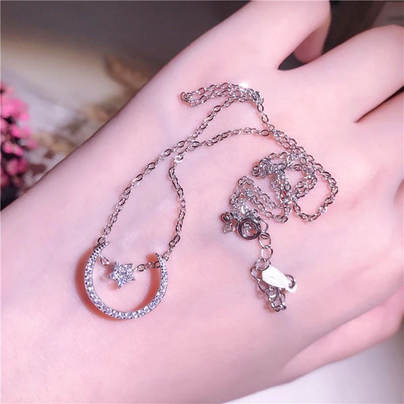 

2018 Minimalist s925 Sterling Silver Star Moon Necklace Variety of micro-studded zircon clavicle chain summer women's jewelry