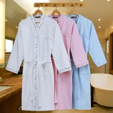 Вафельный хлопковый Халат женские банные халаты ночная рубашка для девочек длинный мягкий халат для влюбленных весна лето