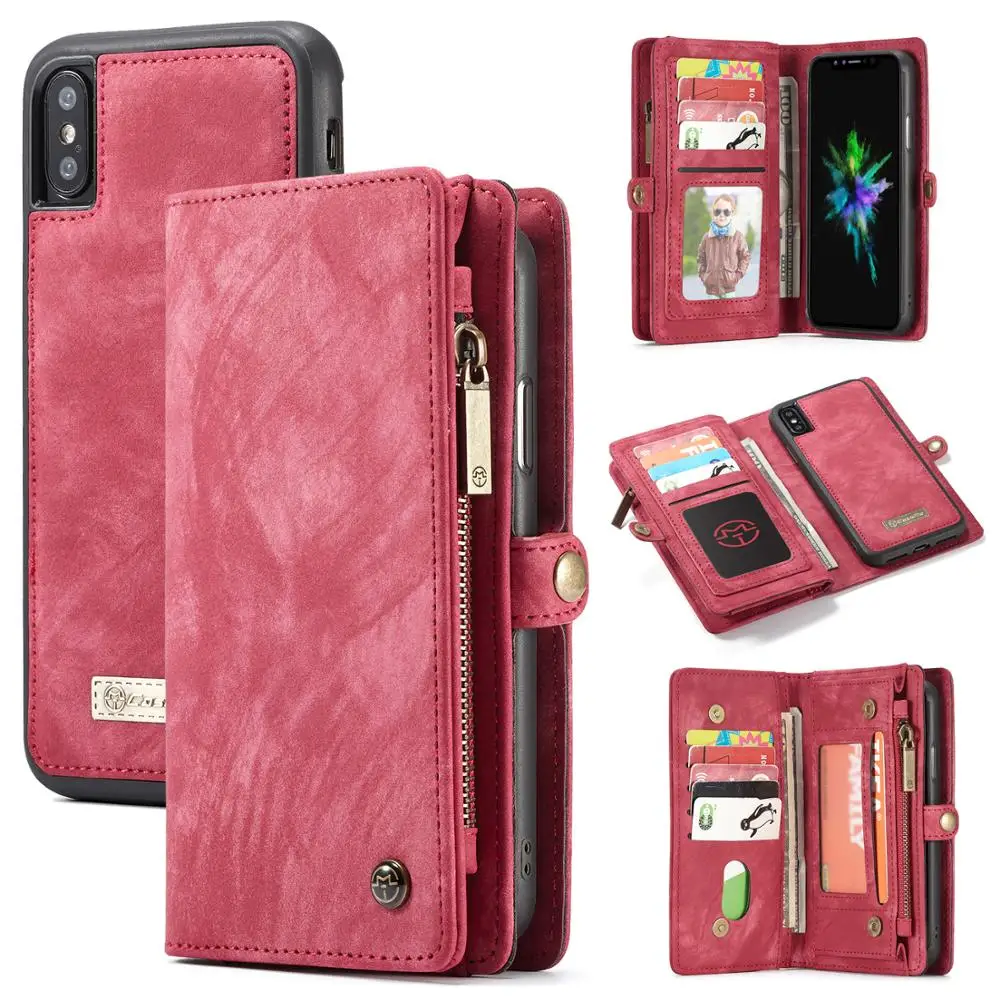 

Multifunction 2 in 1 Split Wallet Card Leather Case for iPhone X XS Flip Zipper Bag Smart Phone Back Cover for iPhone XR XS Max