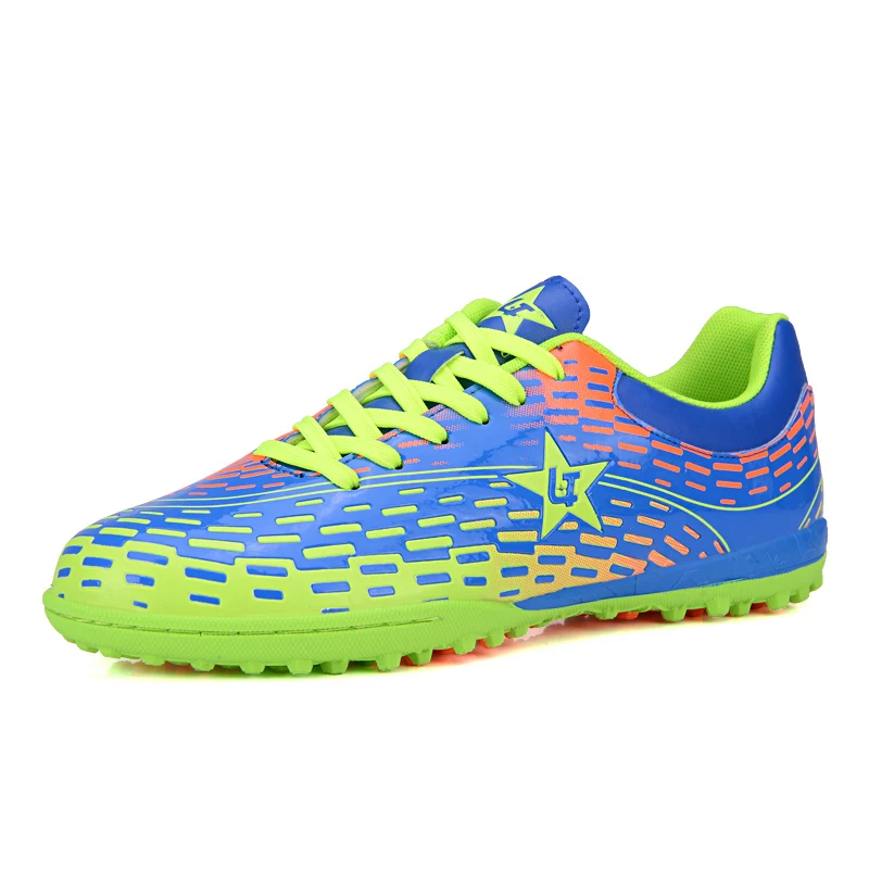 

2016 Football Boots Mens Kids Soccer Shoes Blue/Orange/Green Football Turf Trainers For Men Boy Kids Soccer Cleats Turf Cleats