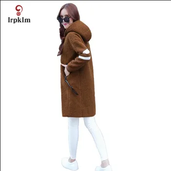 

2017 Winter Women's Coat Lamb Wool Coat Long Thin Young Ladies Overcoat Hooded Cotton Big Size Casual Fashion Loose Coat LZ327