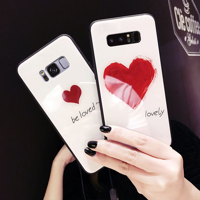 Лидер продаж закаленное Стекло красный любовь сердце чехол для телефона Samsung S8