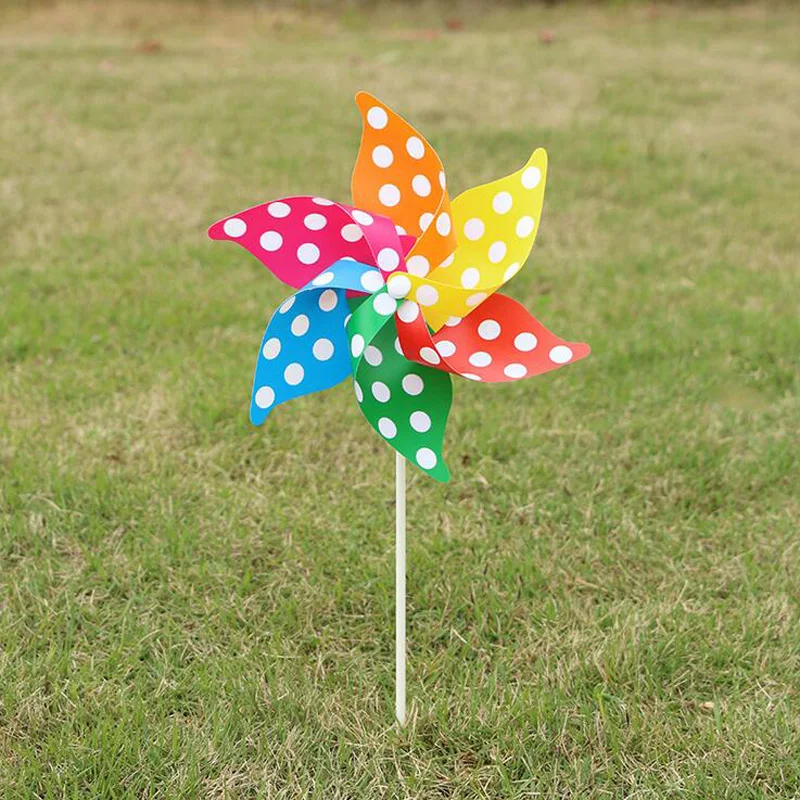 50Pcs/lot 21CM Dots Hexagonal Windmill Scenic Decoration PVC Plastic