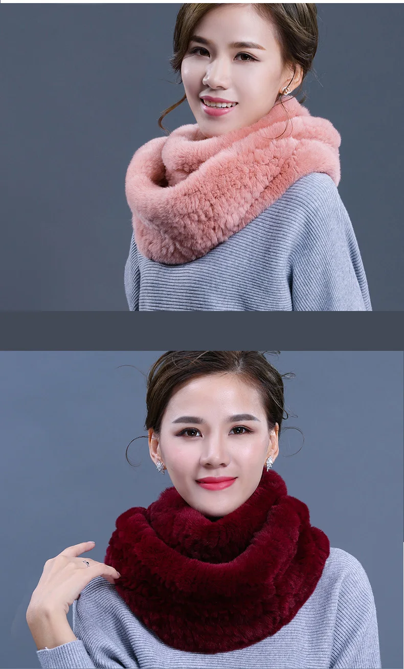 New Women's Natural Fur Shawls Wraps Genuine Rabbit Fur Neck Scarf High Quality Real Fur Scarves For Women (3)