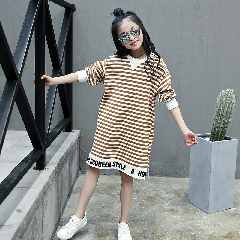 

2017 Kids Girls' Summer Dresses New Cotton Striped Dress for Teenage Girl's Dress Children Girls Clothes Yellow Black
