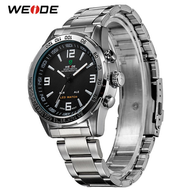WEIDE Men’s Watches LED Digital Quartz Hour Business Black Dial Wristwatch Waterproof Clock Military Army Relogio Masculino 2019