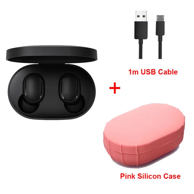 Xiaomi Redmi Airdots Наушники, AI Control Bluetooth Стерео Бас Беспроводная Шумоподавление Гарнитура Микрофон Громкой Связи На - Цвет: pink case cable