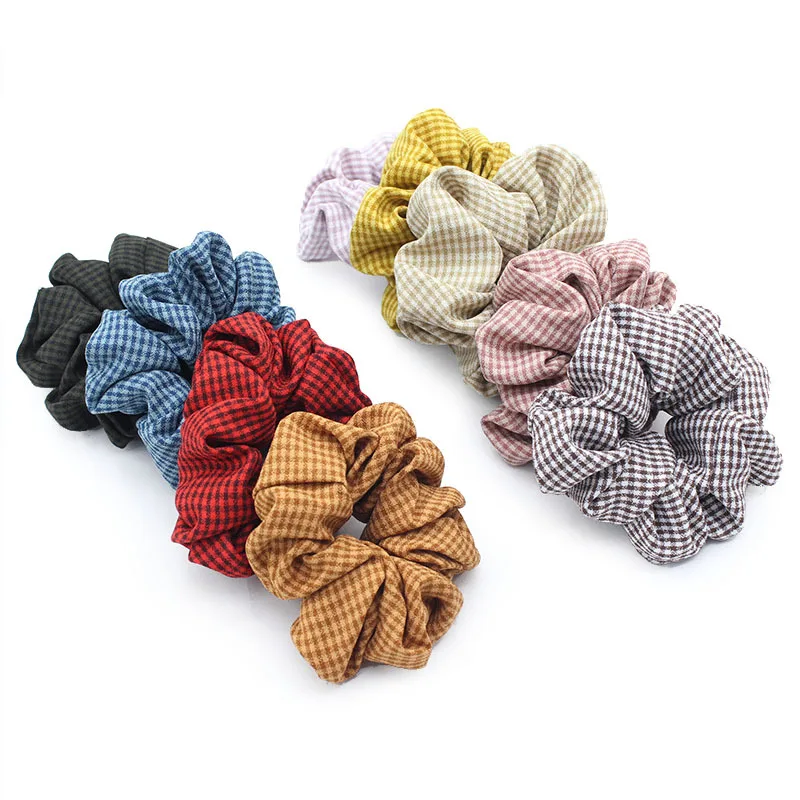 

Korean Women Boho Femme Modis Vintage HairRing Girl High Elastic Plaid HairBands Scrunchies Tie Headwear Mujer Hair Accessories