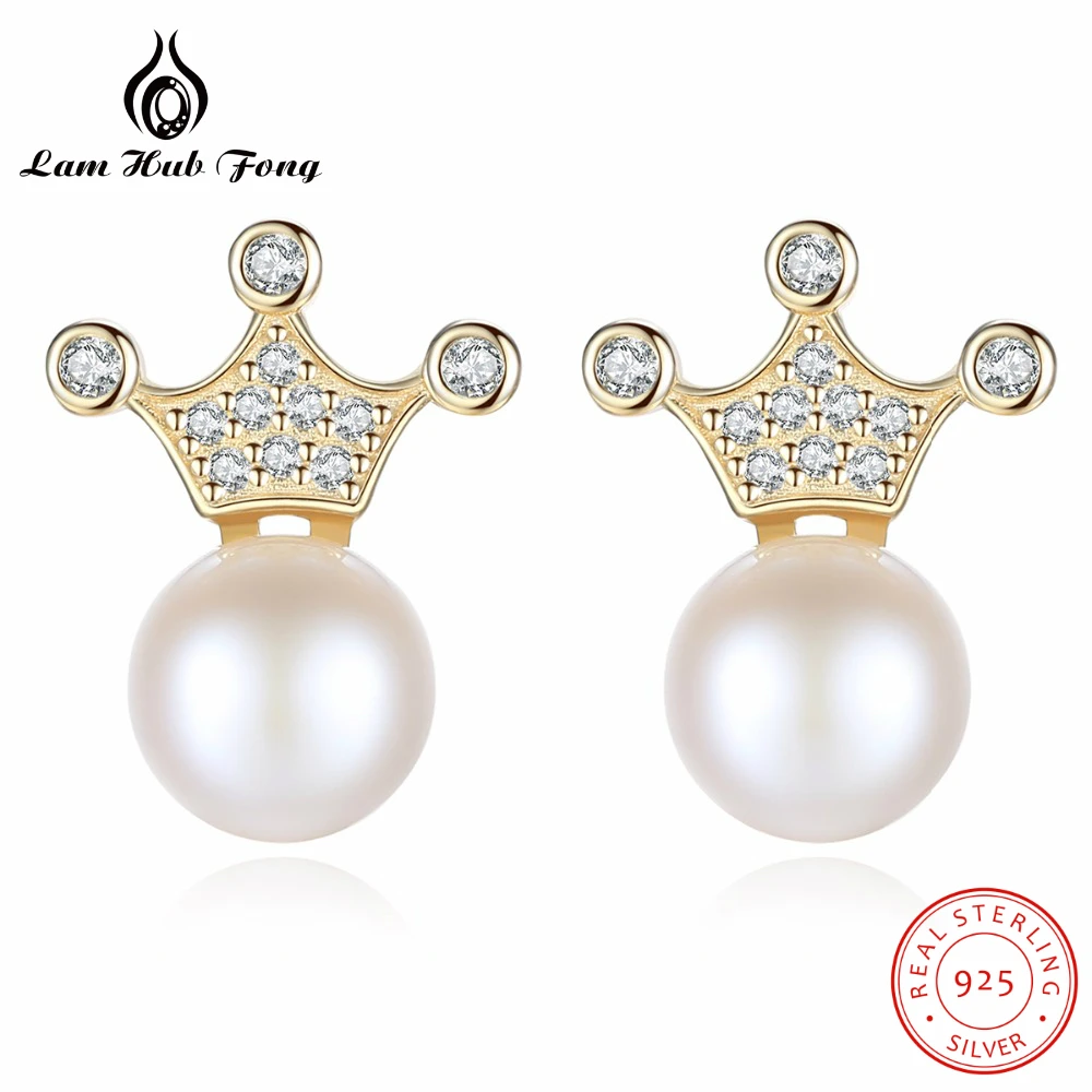 

2018 Hot Sale Crown Natural Pearl Earrings Real Genuine Silver 925 Romantic Stud Earrings Fine Jewelry For Women Gift Wholesale