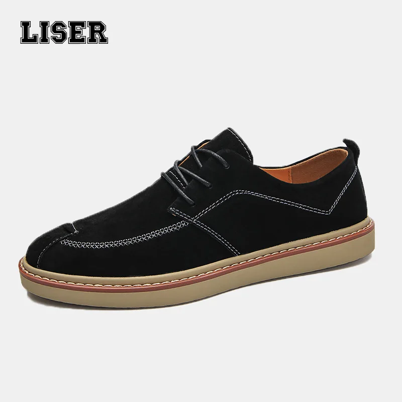 

leather shoes men vintage style autumn summer high quality pigskin suede non slippery soft bottom round toe casual office shoes