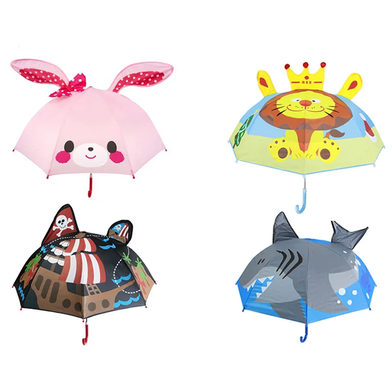 

3D Ear Kids Umbrella for Girls Boys Cute Cartoon Children Umbrella Creative Long Handle Animal Umbrella School Birthday Gift