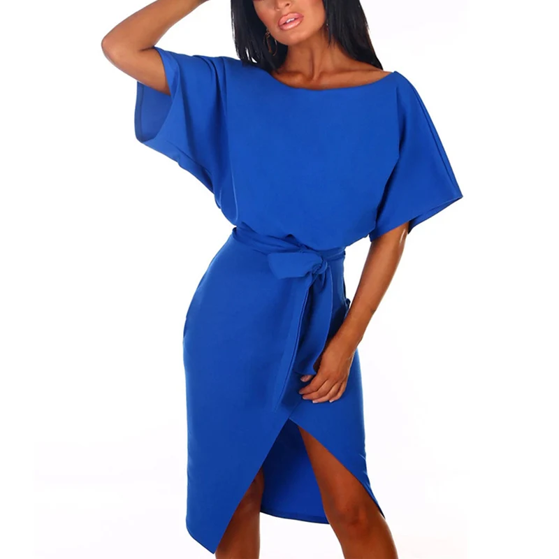 

yashangyi Vestidos 2019 Summer Short Sleeve Bandage Party Women Dress Casual Solid O-Neck Elegant Bodycon Dresses Robe Femme Ete