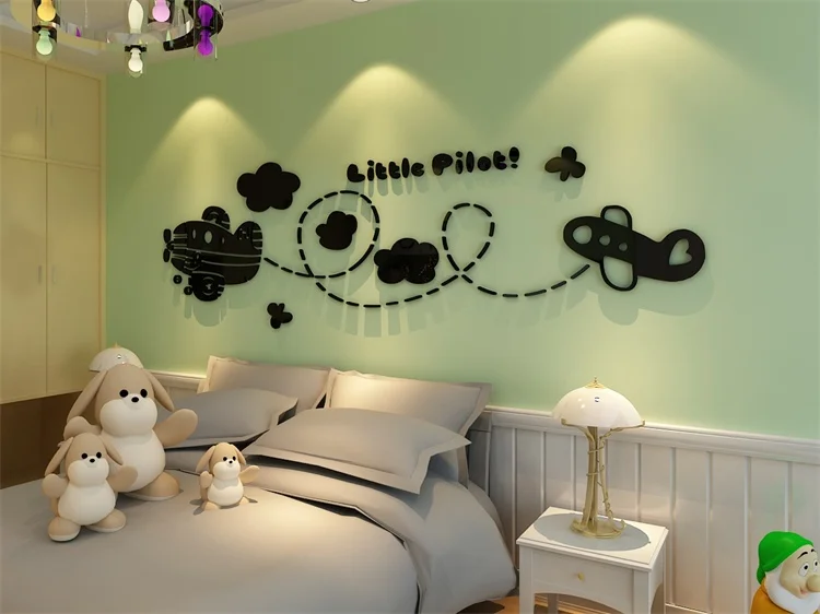 Детская комната мультфильм самолет 3D акриловые наклейки на стену детская спальня Мальчики комната Декор стены 3D наклейки Съемная Водонепроницаемая Наклейка на стену