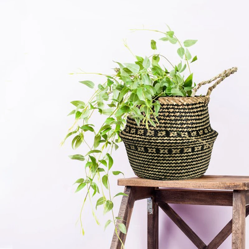 Foldable woven basket Decorative Baskets Garden Flower Pot Rattan