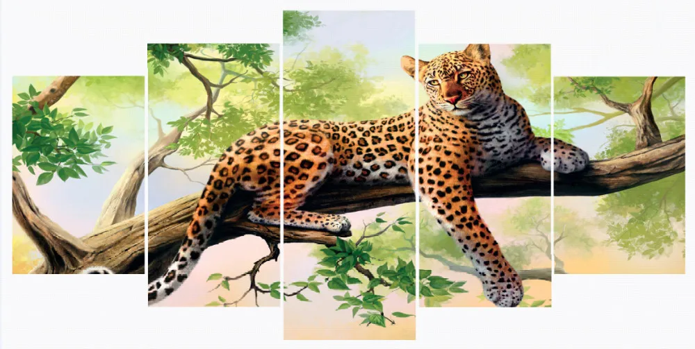 

5 Piece Painting on the Wall in Living Room Tree Leopard Cuadros Decoracion Wall Picture For Living Room Home Decor Wall Art