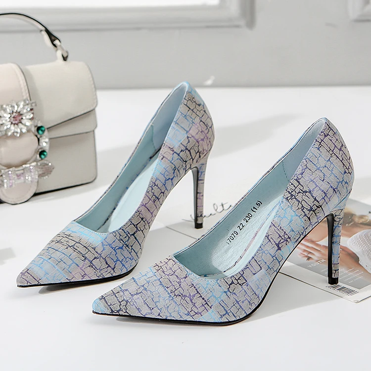 Fletiter/элегантные женские туфли-лодочки; туфли на высоком каблуке 9 см; свадебные туфли-лодочки; фирменный дизайн; вечерние туфли на высоком каблуке с острым носком; Размер 34 - Цвет: Blue