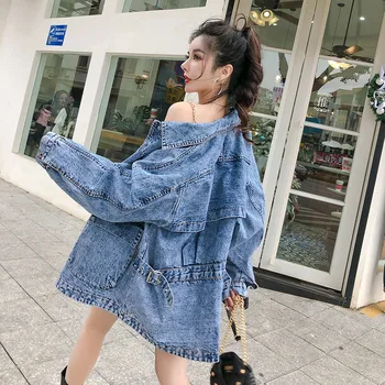 

Cowboy Women Coat 2019 Spring Autumn New Loose Casual Large size Jacket Single-breasted Long sleeve Denim Jackets Female JIA339