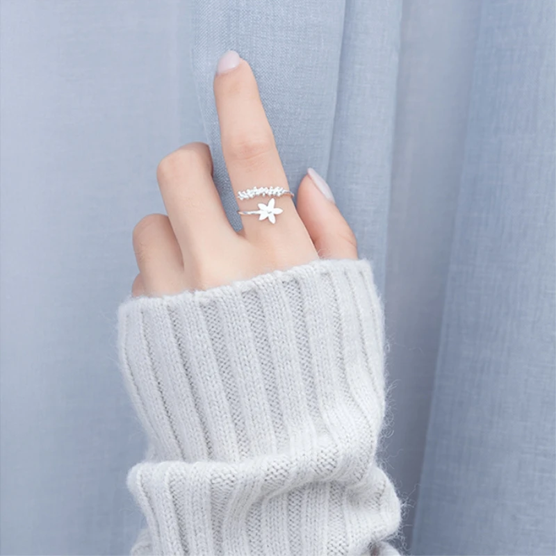Silver Ring Opening Ring Adjustable Rings Finger Ring Korea Female Resizable Fresh Flower Gift