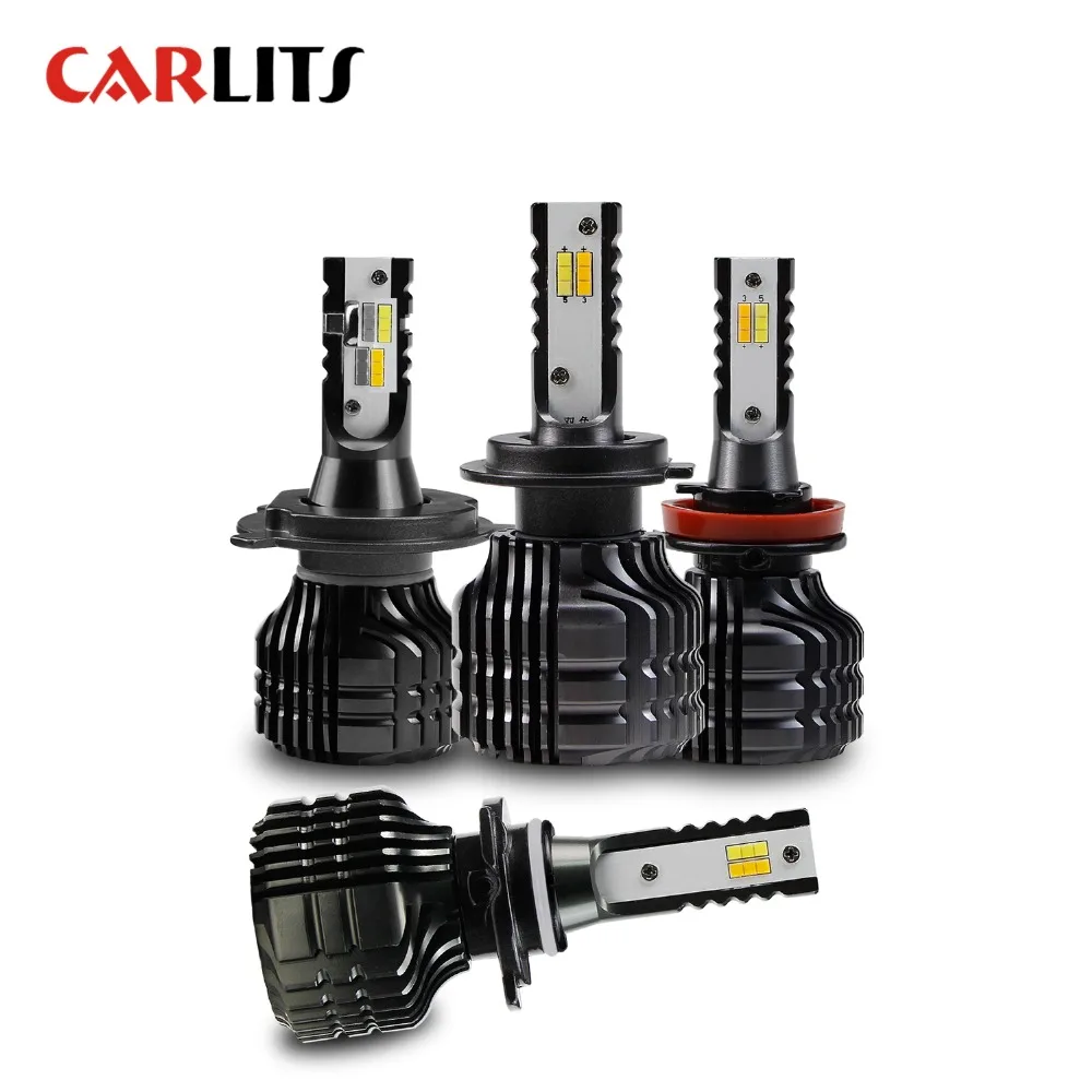 

CARLITS 2PCS H7 H4 LED H11 Car Headlight 6500K 3500K Dual Colors Automobile Lamp Bulb Led Light 52W 9005 9006 white+yellow