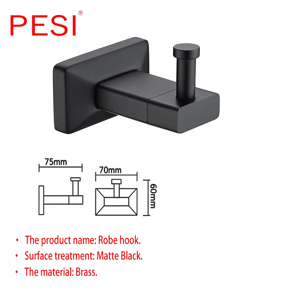 All Brass Bathroom Hardware Set Robe Hook Towel Rail Rack Bar Shelf Paper Holder Toothbrush Holder Bathroom Accessories,Black.