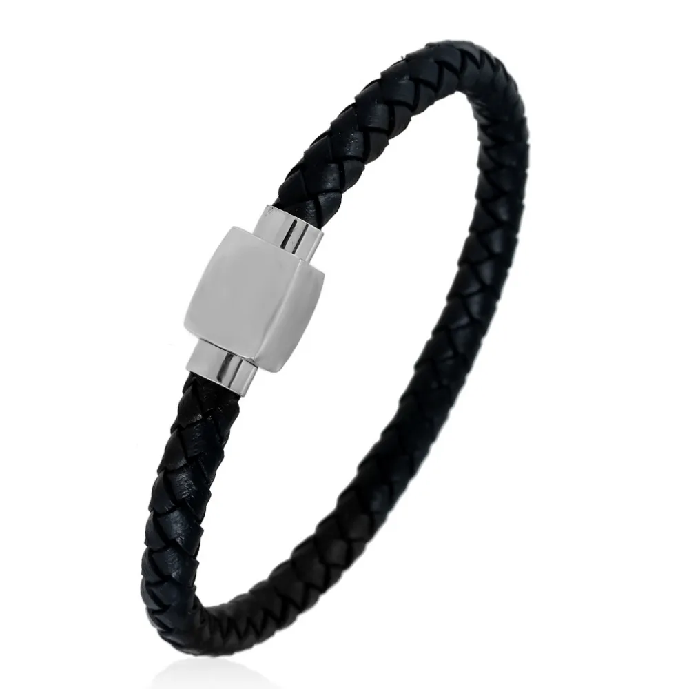 Men Jewelry Handmade Vintage Mens Leather Bracelet Stainless Steel Magnetic Clasp | Украшения и аксессуары