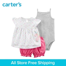 3pcs unicorn top striped bodysuit ruffle diaper cover clothing sets Carter’s baby Girl soft cotton Summer 121I405