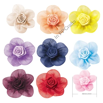 

38MM Organza Ribbon Petaled Bow With Rose For Packing Cloth Hairbow DIY Crafts 200pcs Free Shipping