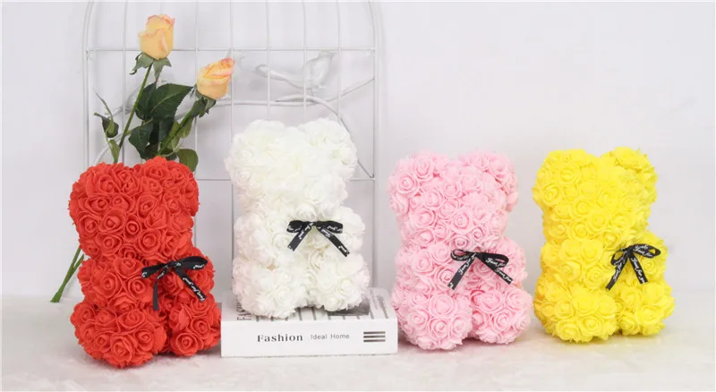 DIY 25 cm Teddy Rose Bear With Box Artificial PE Flower Bear Rose Valentine's Day For Girlfriend Women Wife Mother's Day Gifts