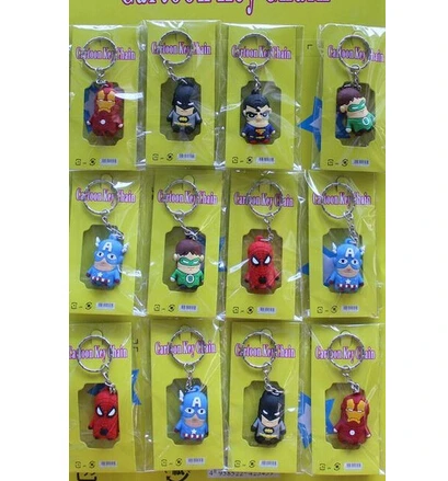 

New 5sets (12pcs/set) Superheros 3D PVC Key Ring Cartoon Keychains Bag Pendant For Best Gift Free Shipping T-1