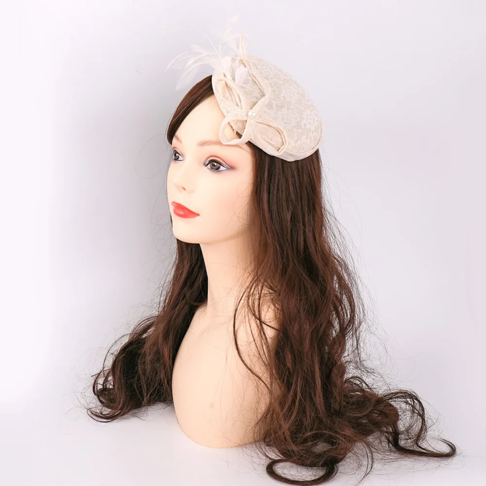 JaneVini plaquinha Noiva перьями Свадебные аксессуары Fascinator свадебные платья, кружево, шляпа, украшение из жемчуга для волос шляпки для невесты Для